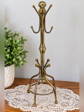 Vintage Brass Miniature Coat Rack Jewelry Stand – 12” Hall Tree - some wear